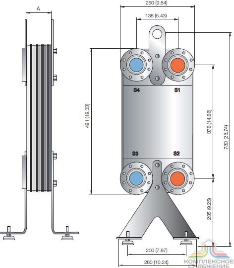 Технические характеристики и габаритные размеры паяного теплообменника Alfa Laval CB100