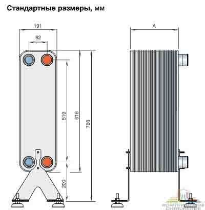 Габаритный чертеж паяного теплообменника Alfa Laval CB14