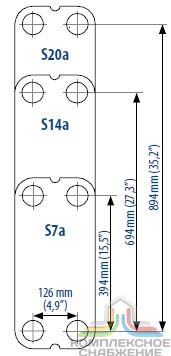 Габаритный чертёж пластин теплообменника Sondex S20A