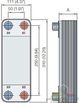Габаритный чертеж паяного теплообменника Alfa Laval AlfaNova 27