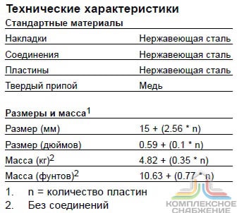 Технические характеристики и габаритные размеры паянного теплообменника Alfa Laval CB110 54M