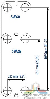 Габаритный чертёж пластин теплообменника Sondex SW40