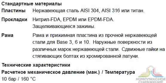 Технические характеристики теплообменника Alfa Laval Base 10