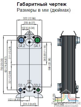 Габаритный чертеж паяного теплообменника Alfa Laval ACH502DQ