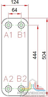 Габаритный чертёж паяного теплообменника KAORI l105